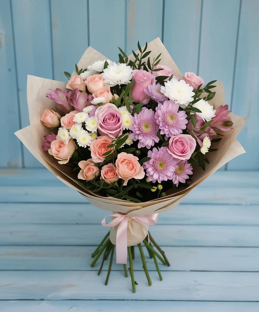 Букет цветов из: Хризантемы, Розы и Альстромерии в Таврическом