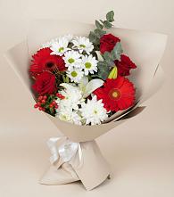 Букет цветов из:  Розы, Хризантемы, Герберы и Лилии #REPLACE_PRED# Таврическом
