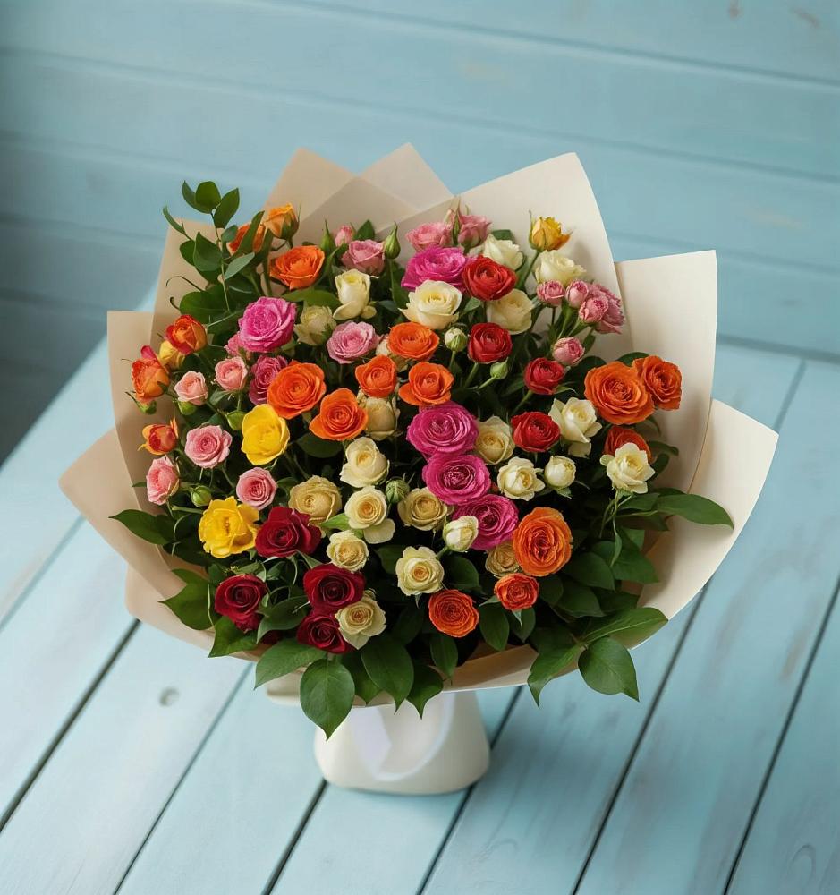 Букет Микс из разноцветных кустовых роз в Таврическом