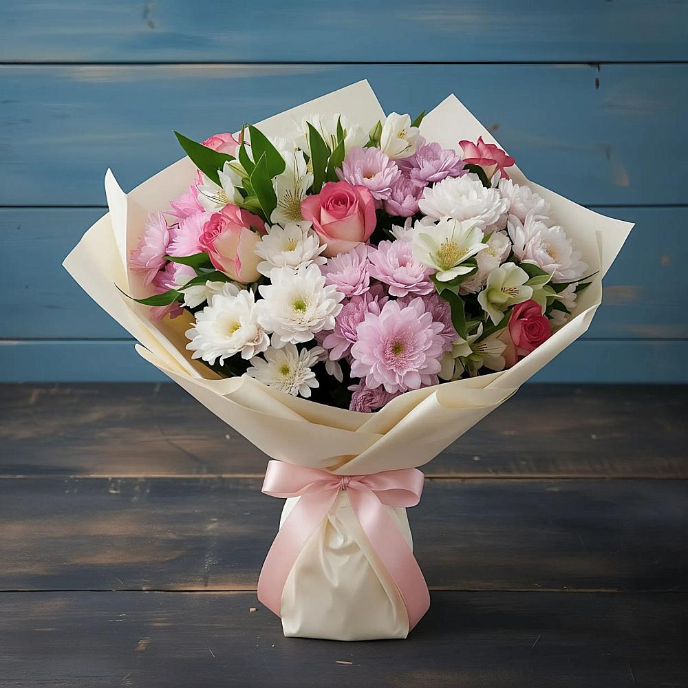 Букет цветов из: Хризантемы, Альстромерии и Розы в Таврическом